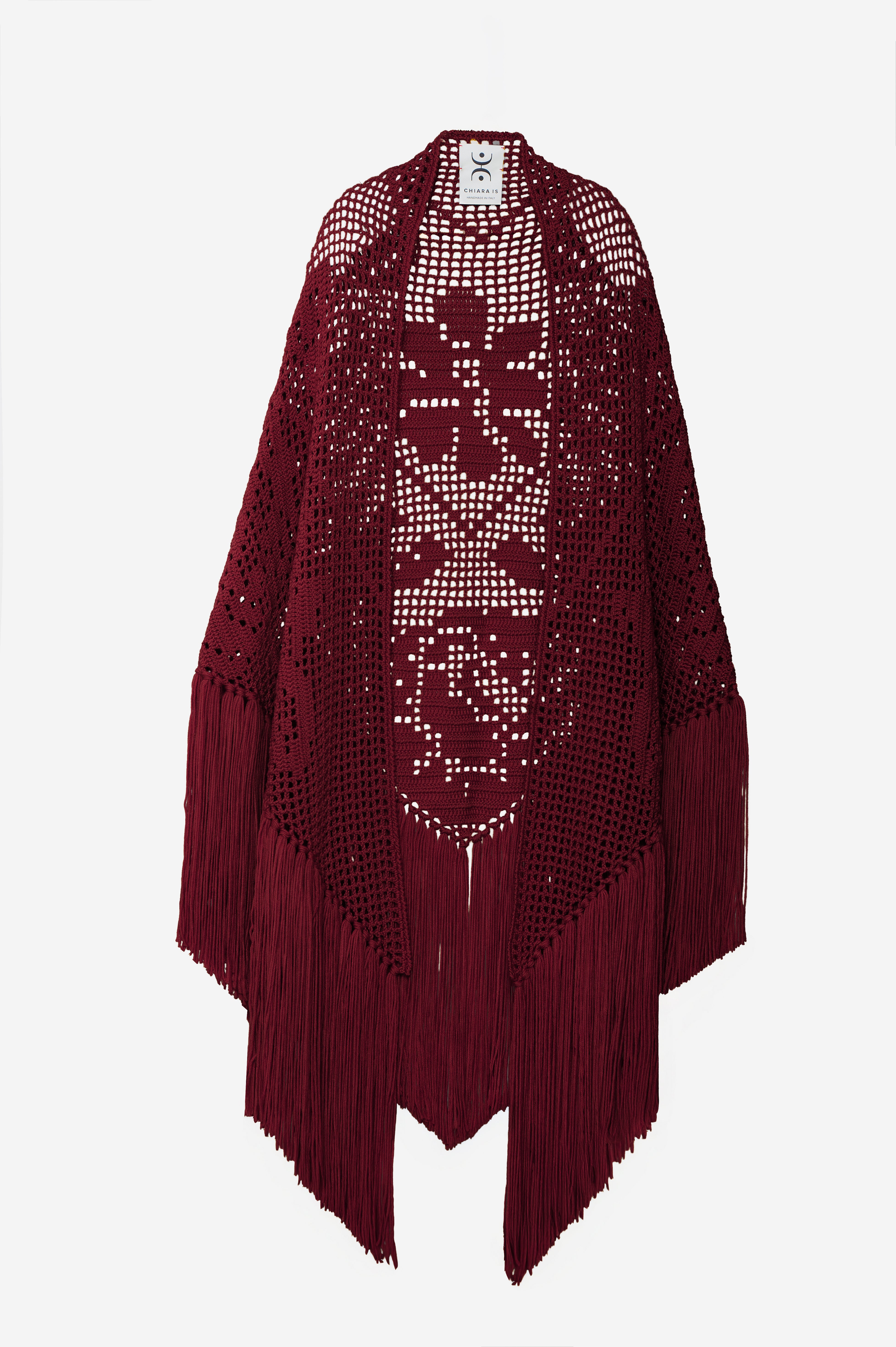 Scialle Peonia in Merino Wool, Bordeaux