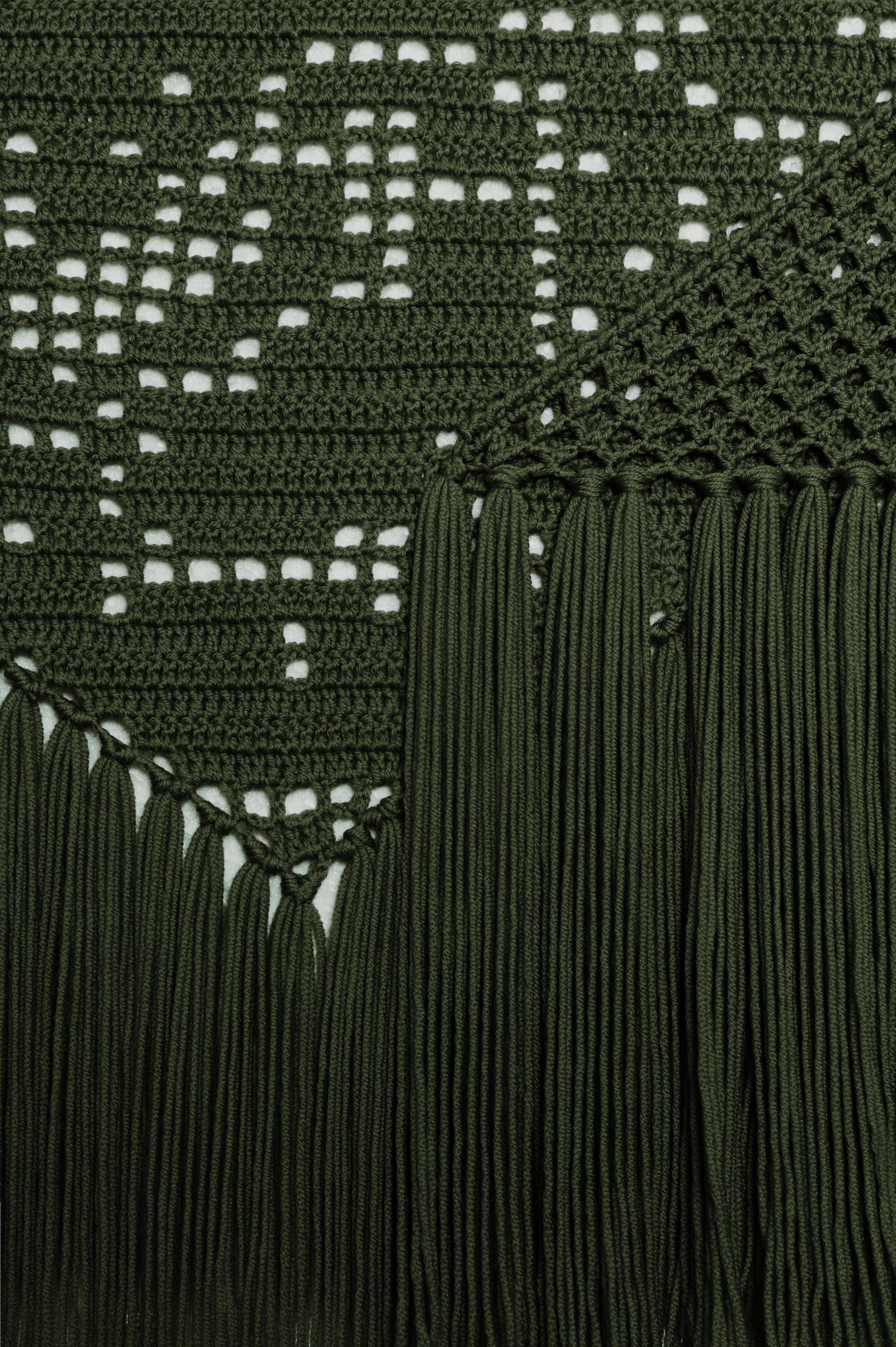 Scialle Peonia in Merino Wool, Moss Green, Detail