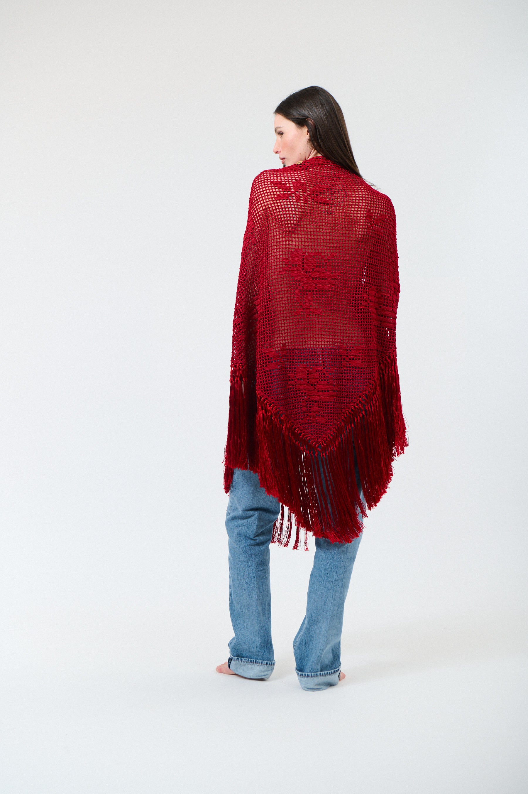 Scialle Rosa in Cotton Silk Blend, Etna Fire Red, On Model