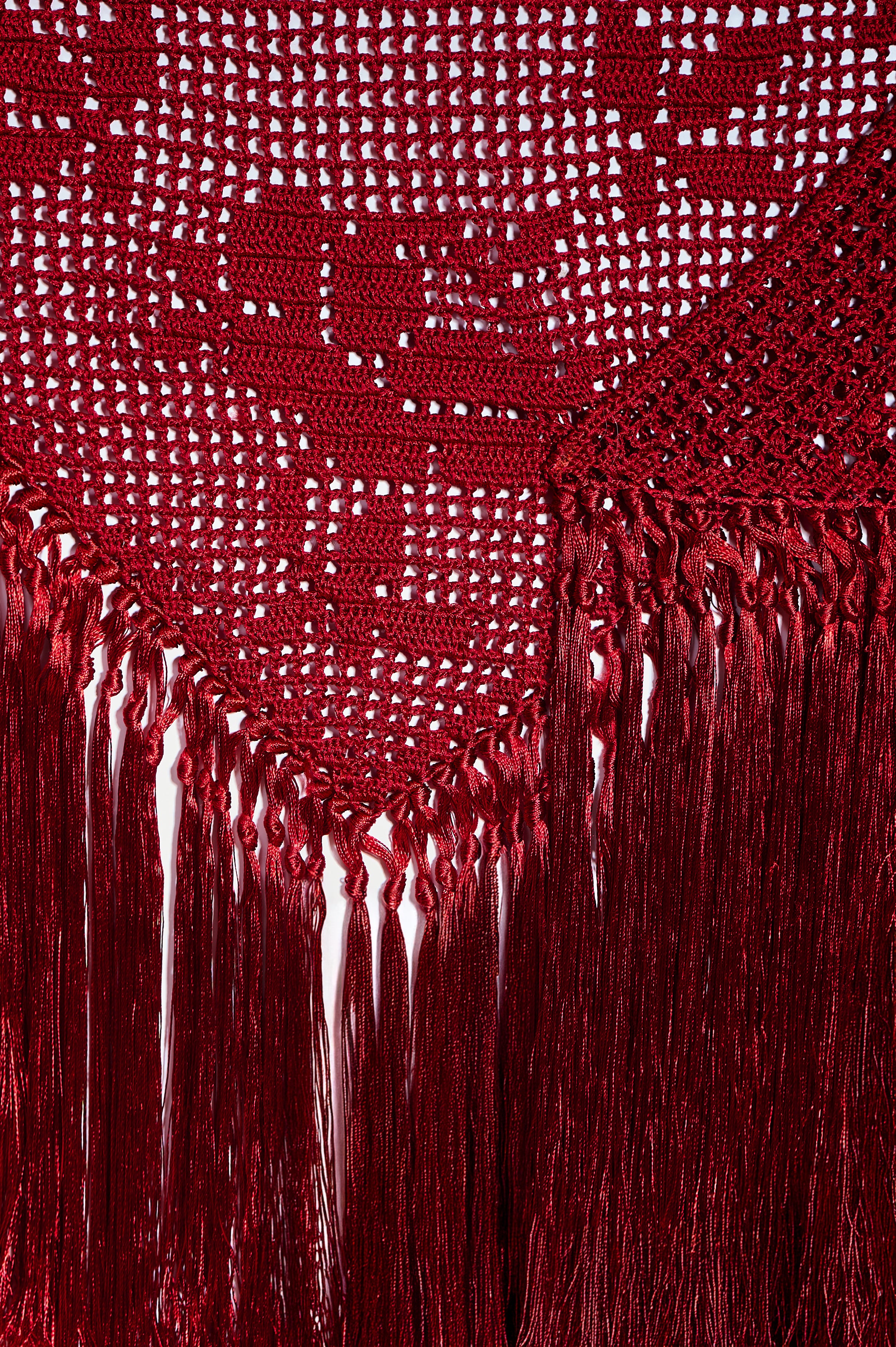 Scialle Rosa in Cotton Silk Blend, Etna Fire Red, Detail