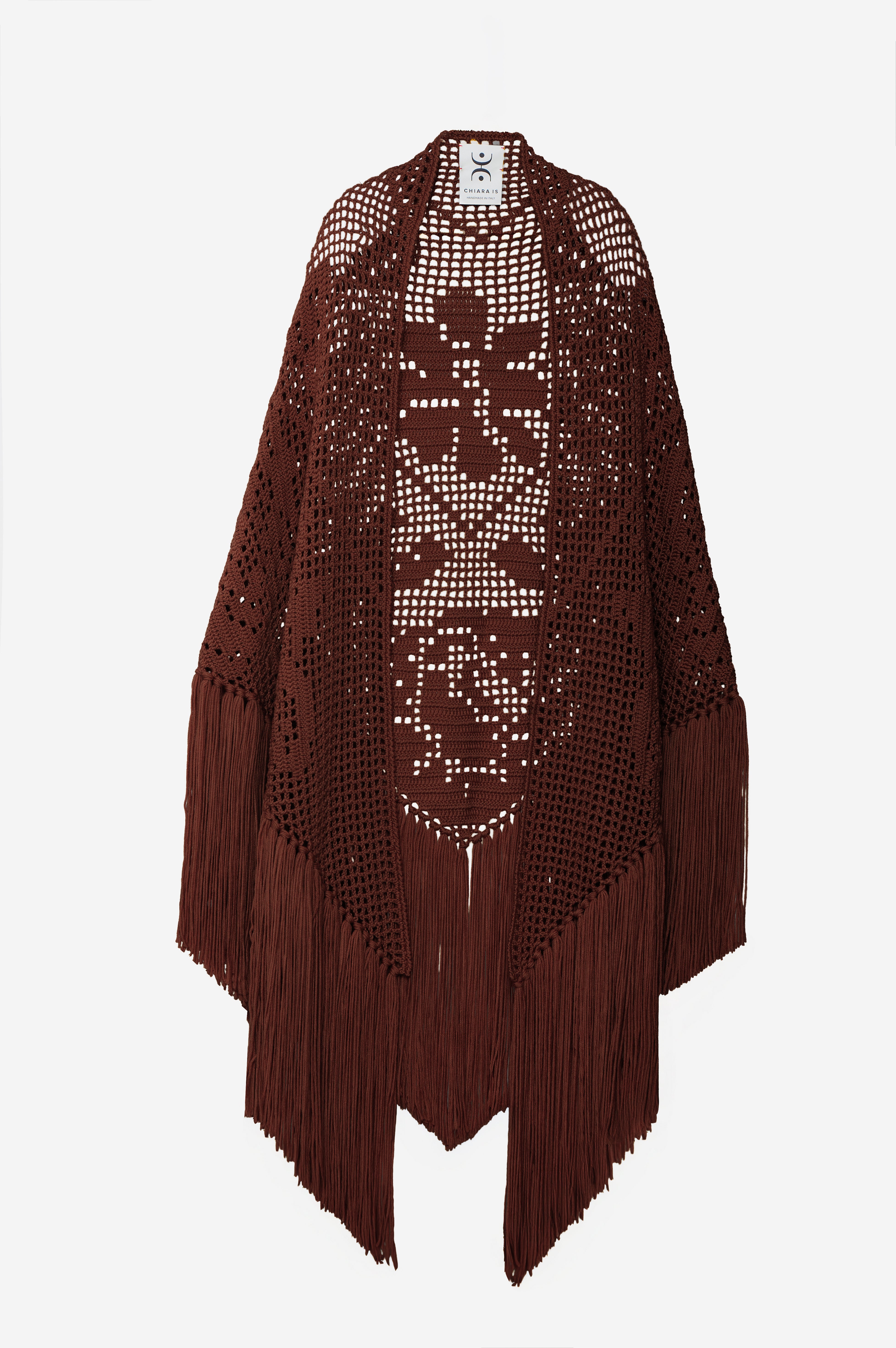 Scialle Peonia in Merino Wool, Earth Brown