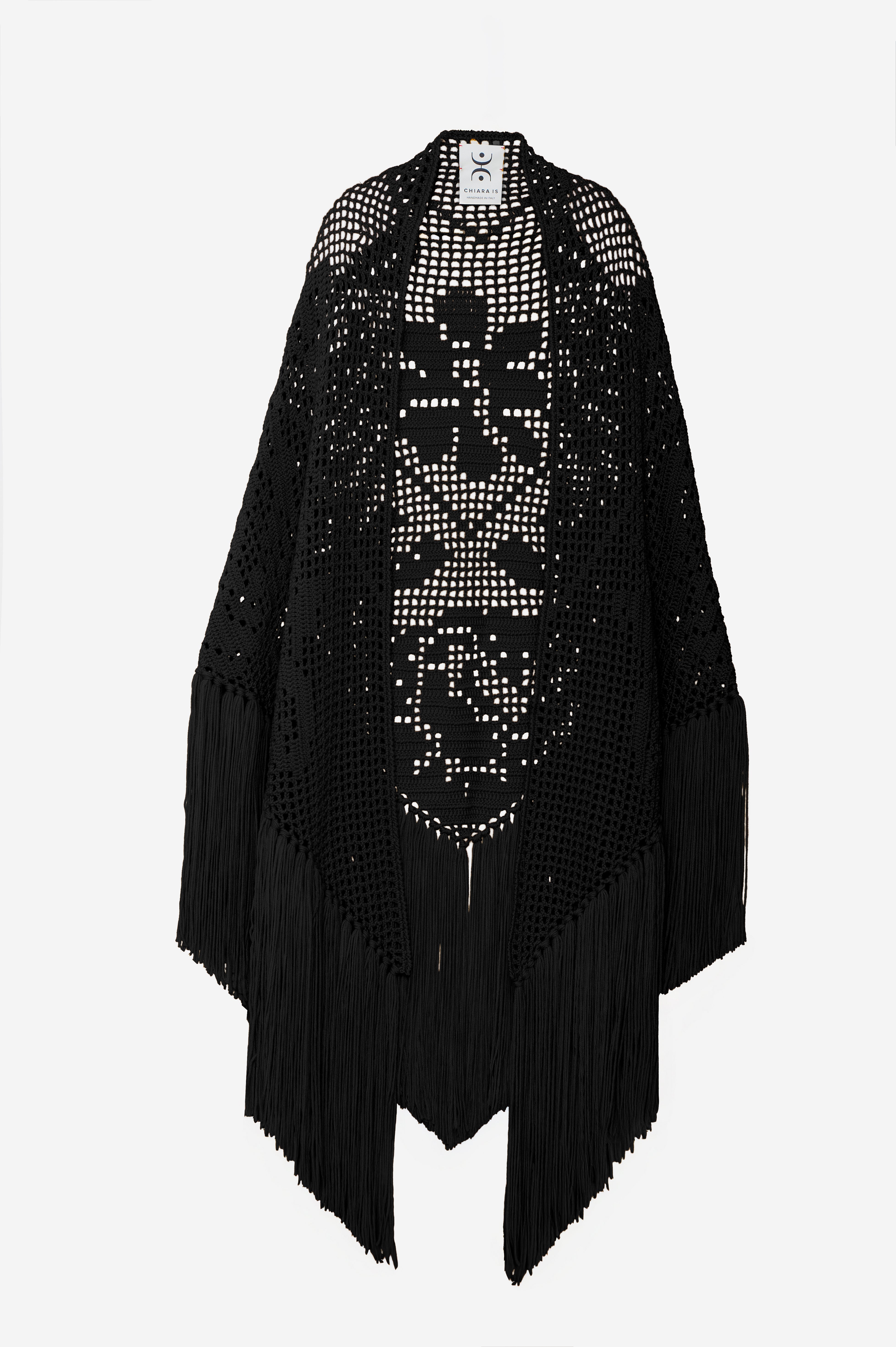 Scialle Peonia in Merino Wool, Volcanic Black