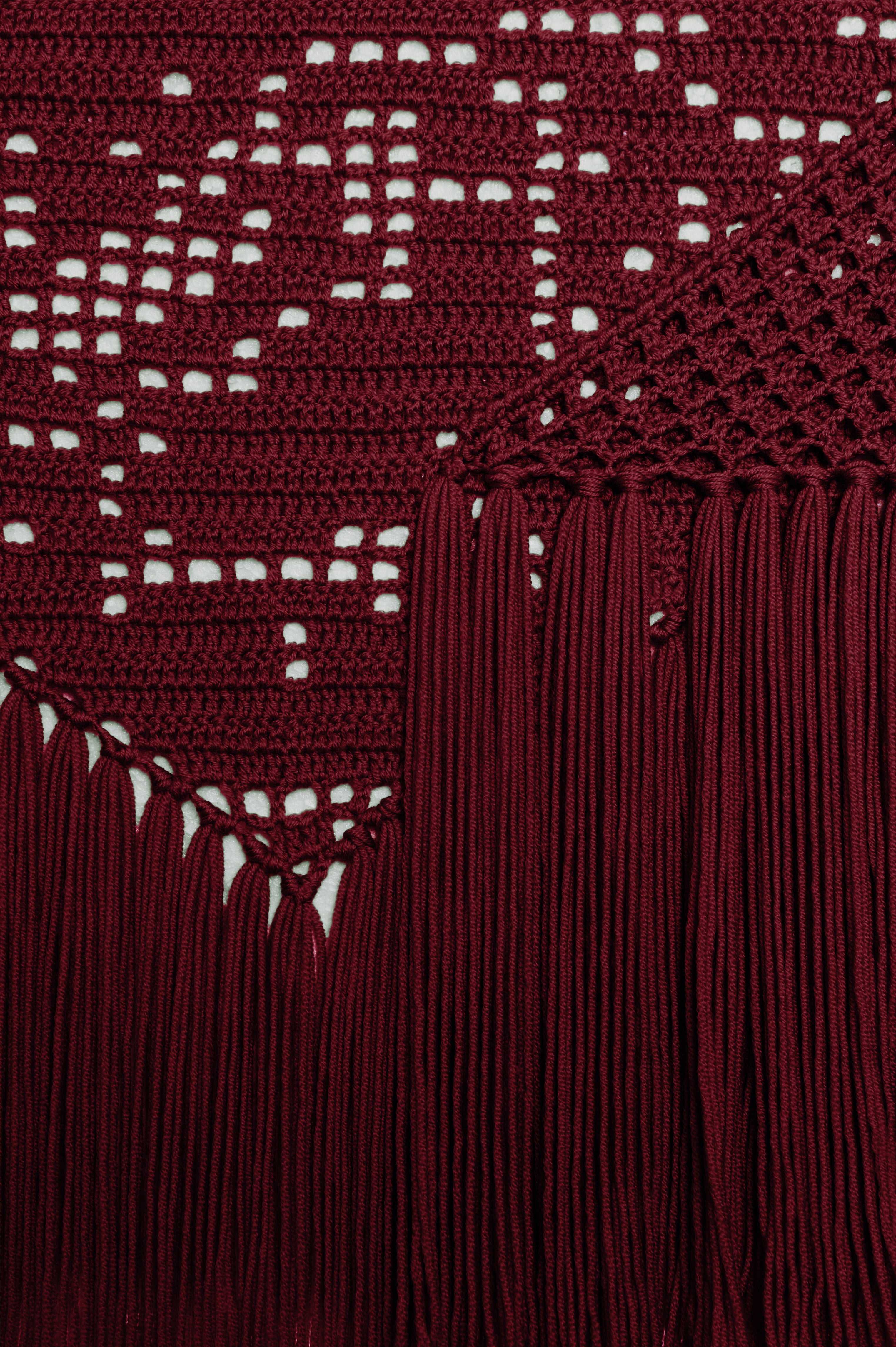 Scialle Peonia in Merino Wool, Bordeaux, Detail
