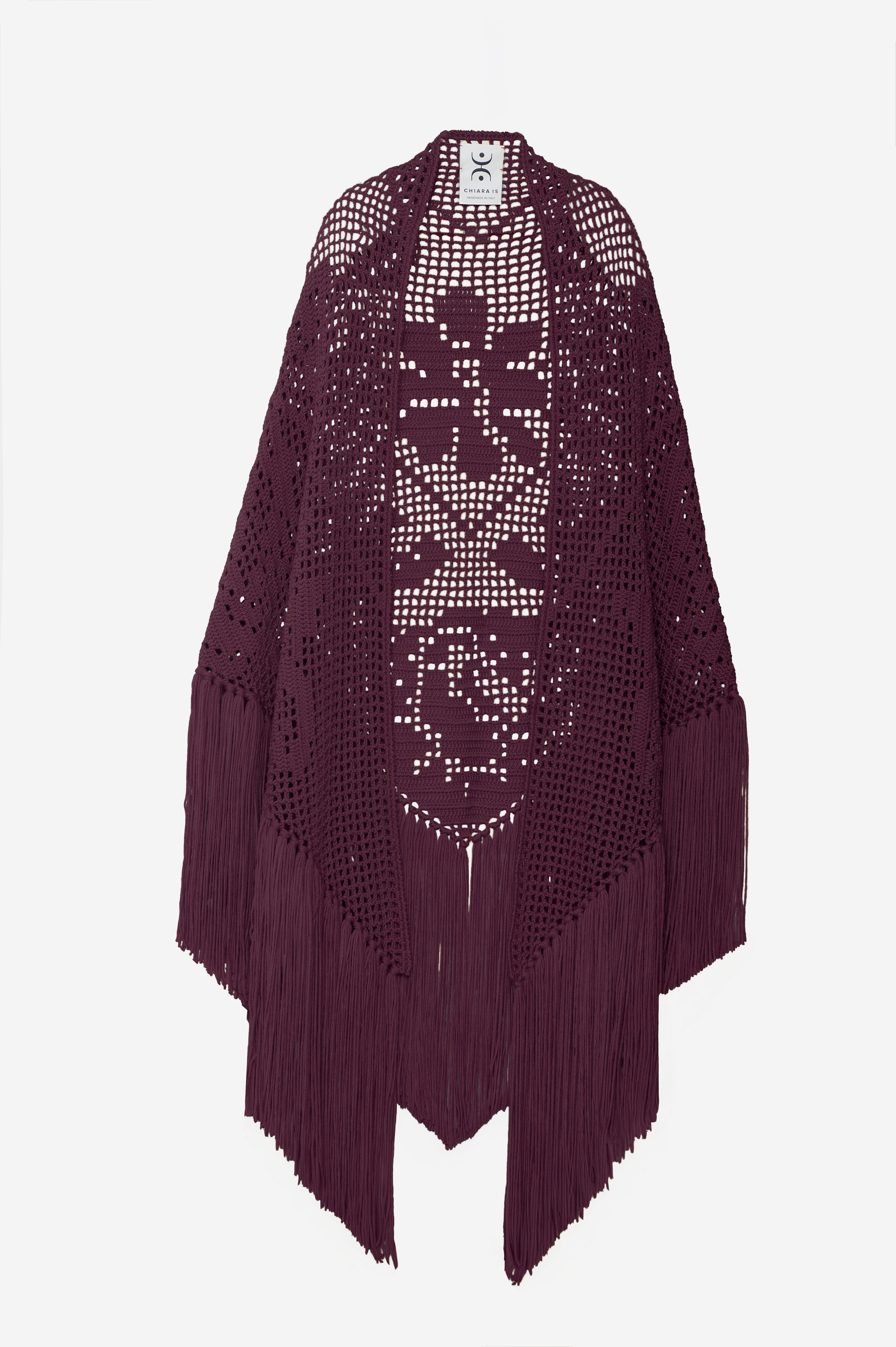 Scialle Peonia in Merino Wool, Grape Must Burgundy