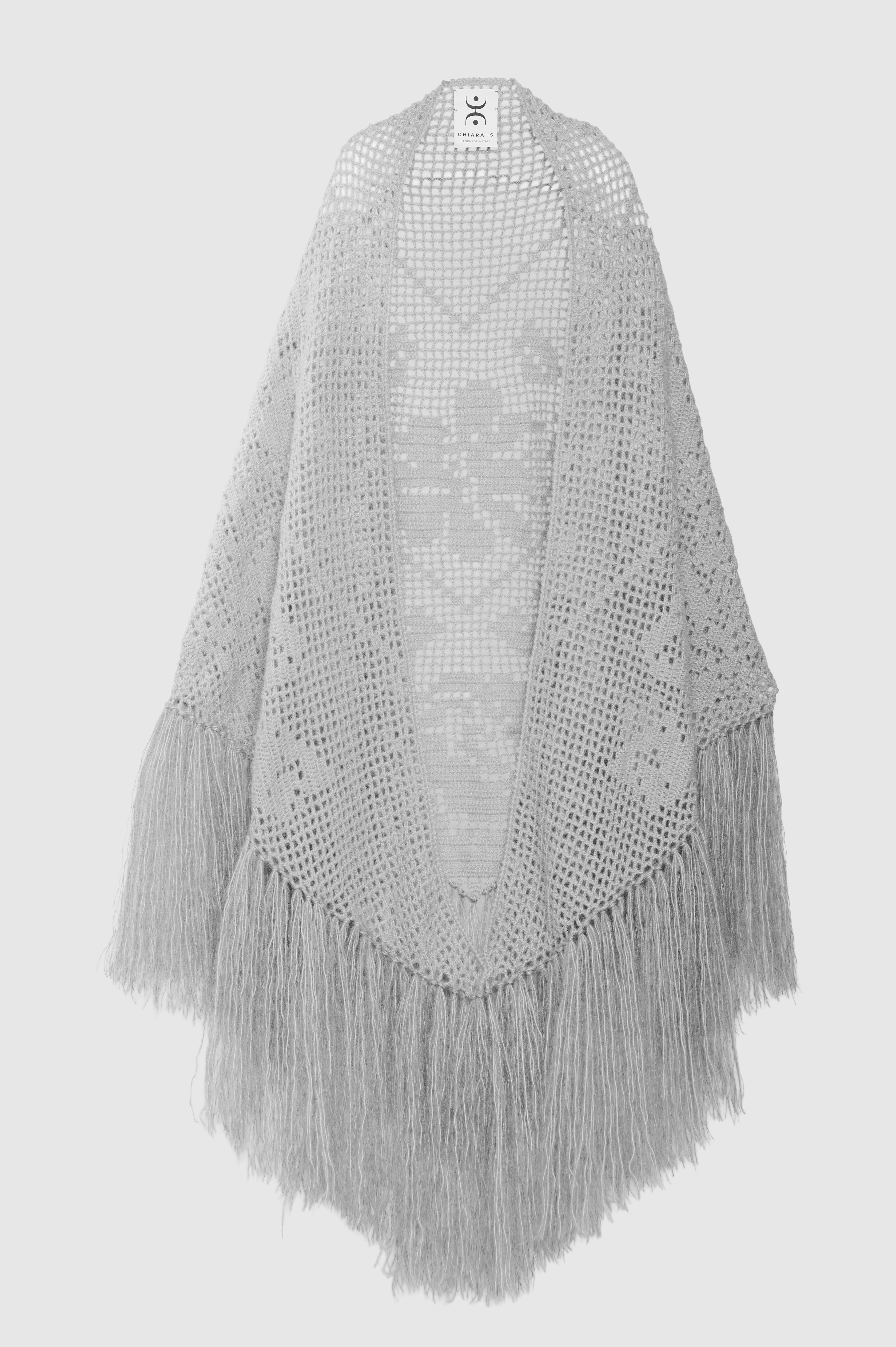 Scialle Coperta in Mohair Silk Blend, Pearl Grey